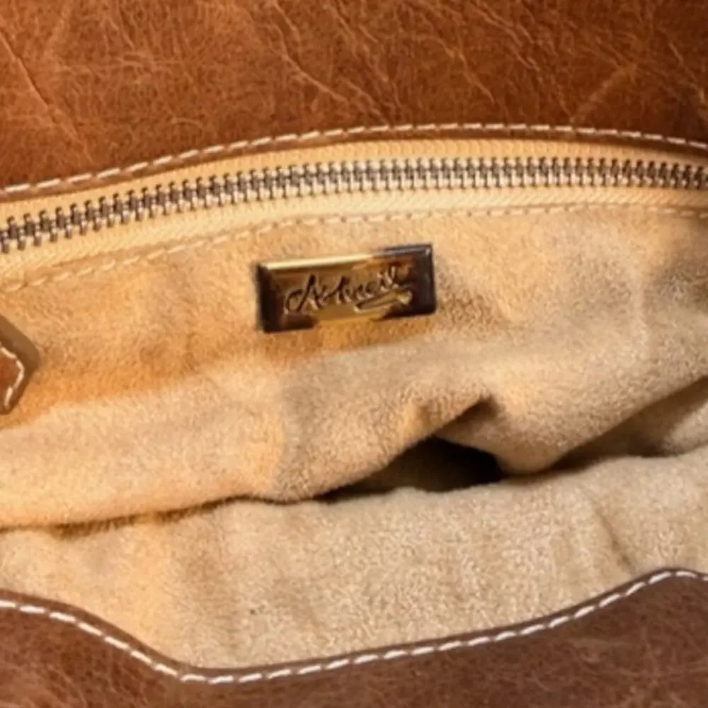 Vintage Ashneil Italian Leather Satchel Cognac Brown Large Tote Bag
